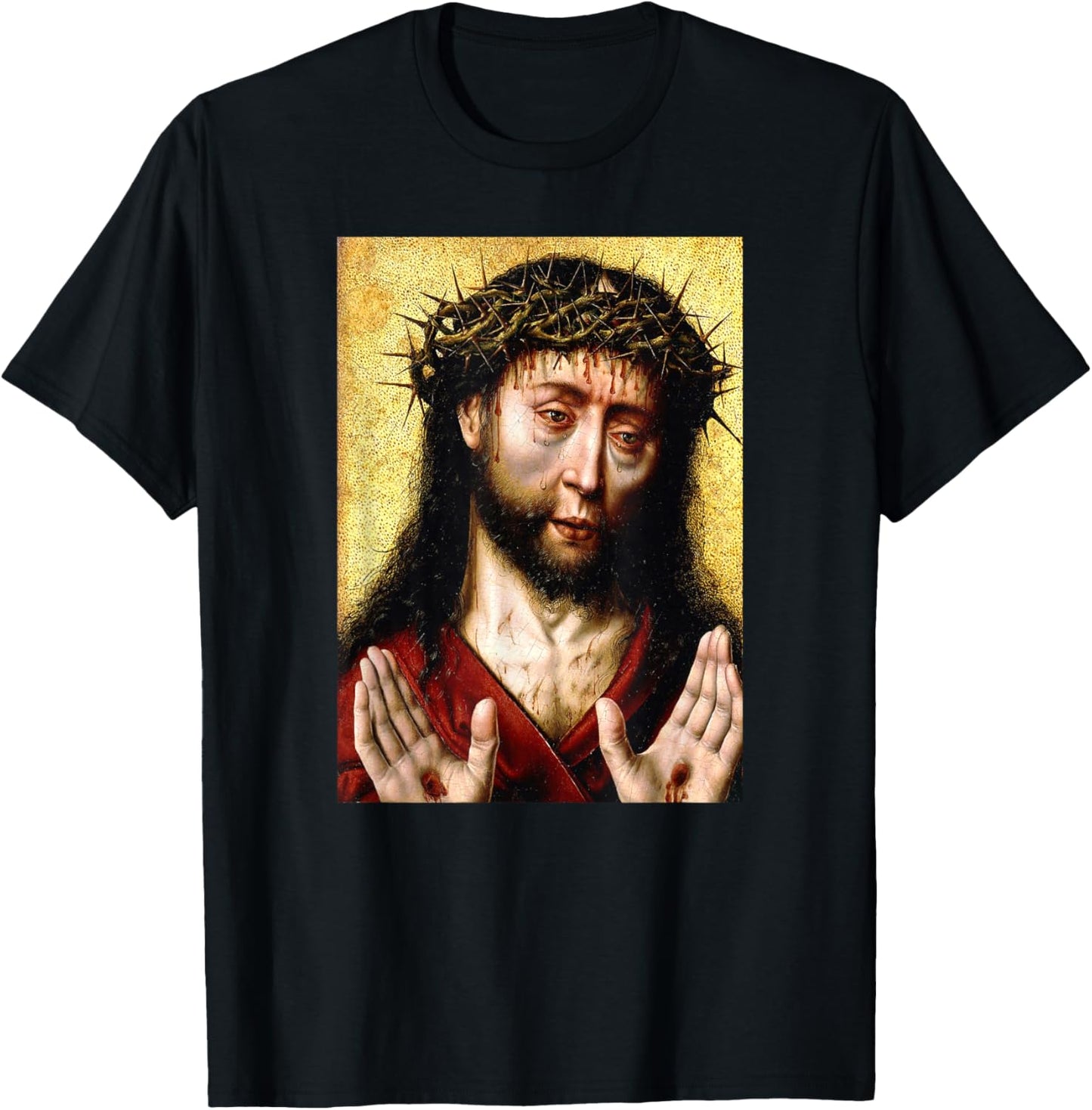Jesus Christ Man of Sorrows Aelbert Bouts Painting 1500 T-Shirt - T-Shirt | Black