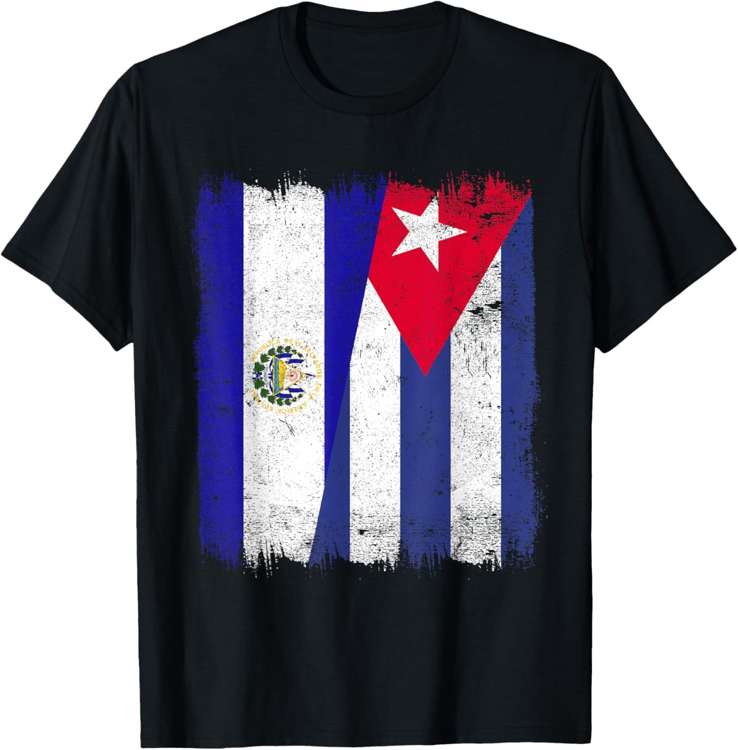 El Salvador Cuba Half Flag Salvadorian Cuban Heritage T-Shirt - T-Shirt | Black