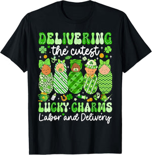 Delivering The Cutest Lucky Charms Baby Nurse Patricks Day T-Shirt - T-Shirt | Black
