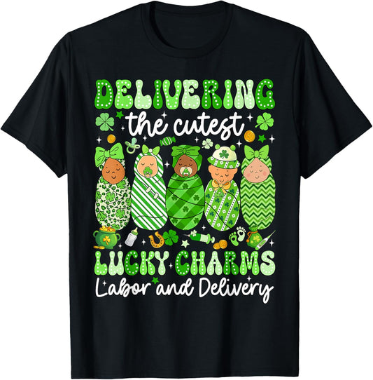 Delivering The Cutest Lucky Charms Baby Nurse Patricks Day T-Shirt - T-Shirt | Black