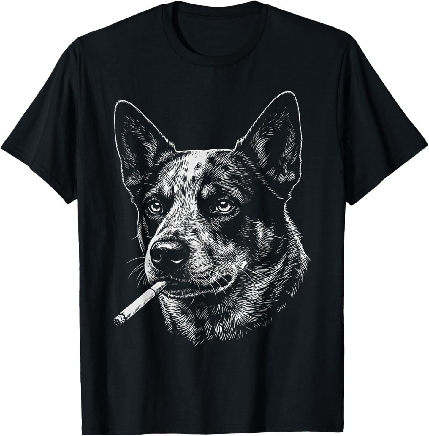 Vintage Australian Cattle Dog Smoking Cigarette Graphic Meme T-Shirt - T-Shirt | Black