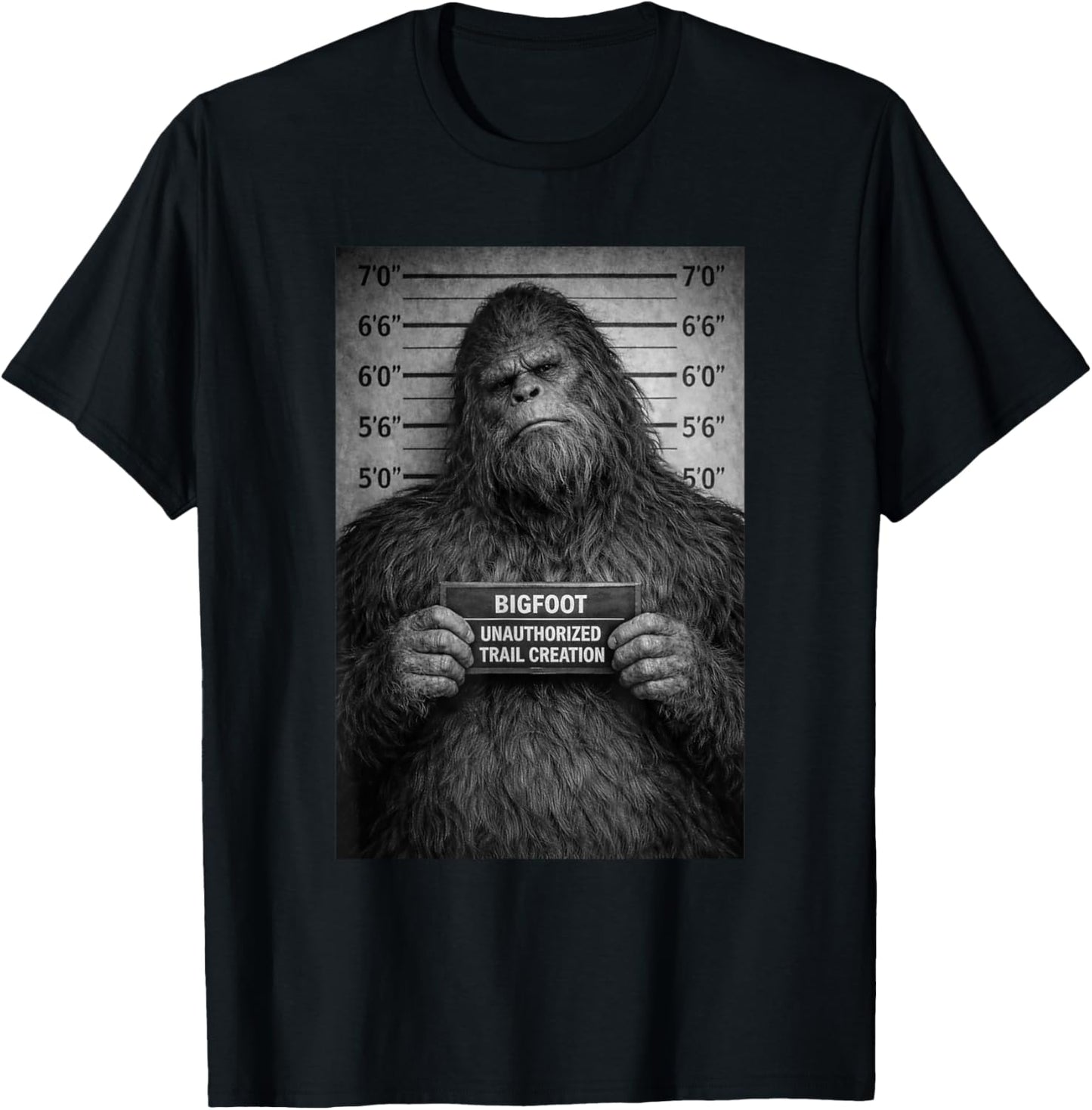 Sasquatch Mugshot Outdoor Humor Design T-Shirt - T-Shirt | Black