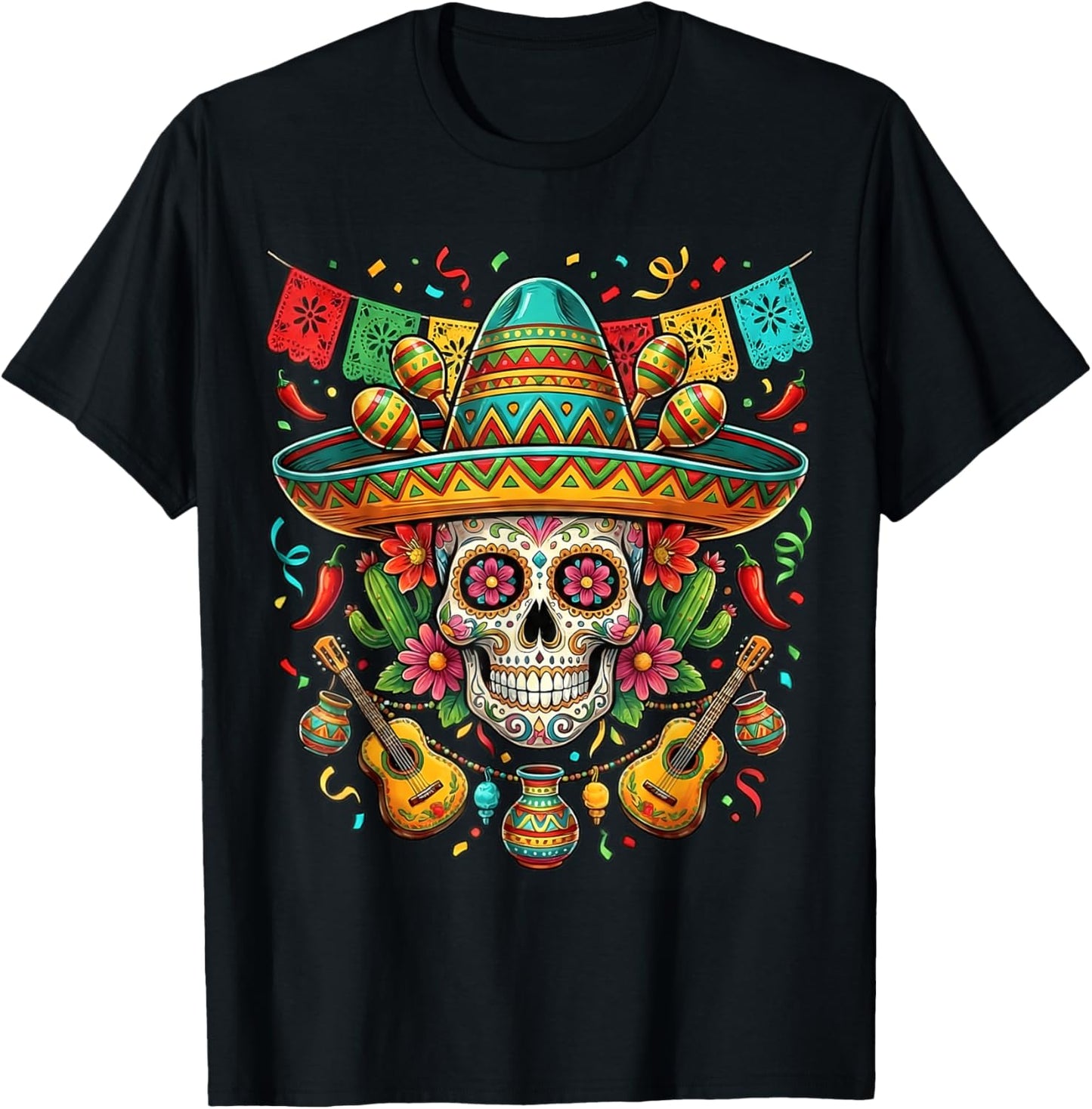 Skull Cinco De Mayo Men Women Kids 5 De Mayo Mexican Fiesta T-Shirt - T-Shirt | Black