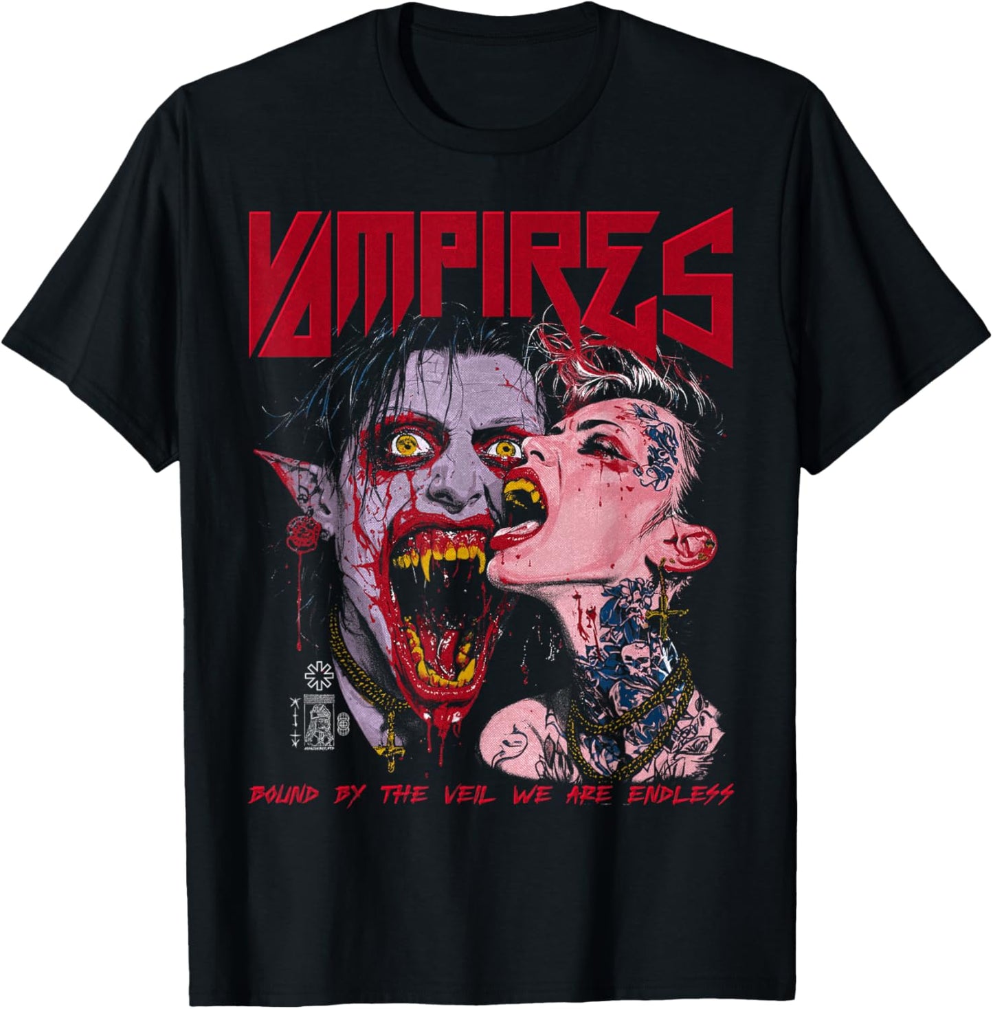 Spooky Halloween Vampire Couple Vintage Horror Goth Punk Alt T-Shirt - T-Shirt | Black