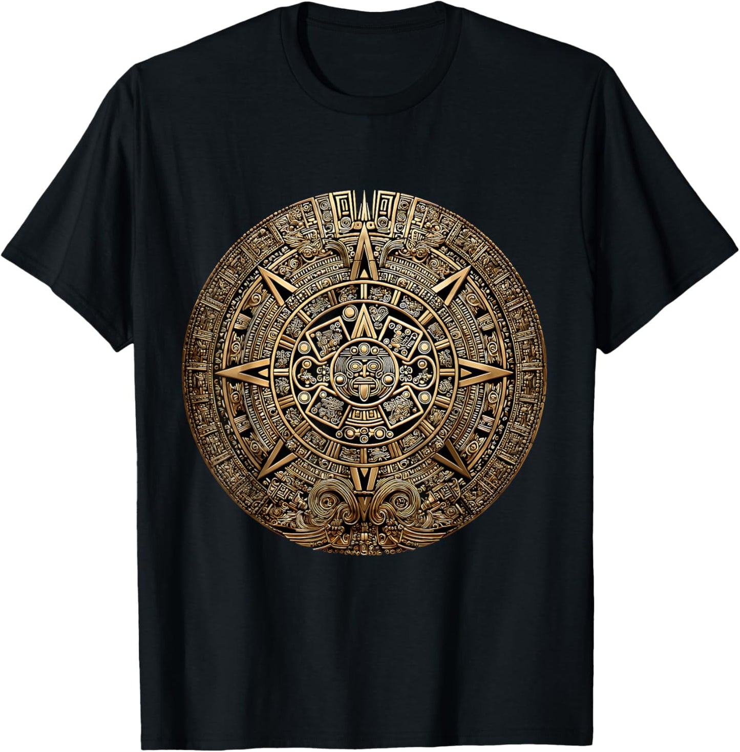 Mayan Calendar Maya Aztec Mexican Sun Stone Ancient Azteca T-Shirt - T-Shirt | Black