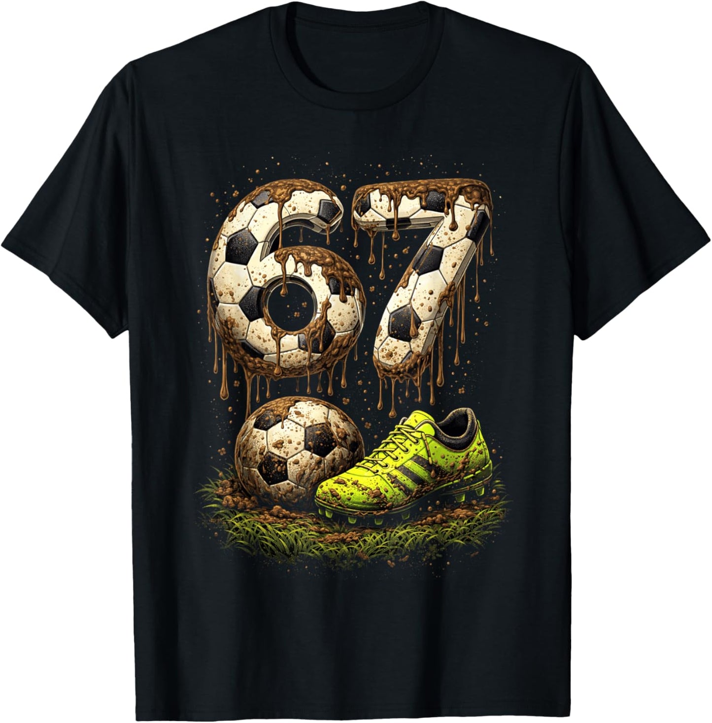 Muddy Soccer 67 Dirty Field Game Number T-Shirt - T-Shirt | Black