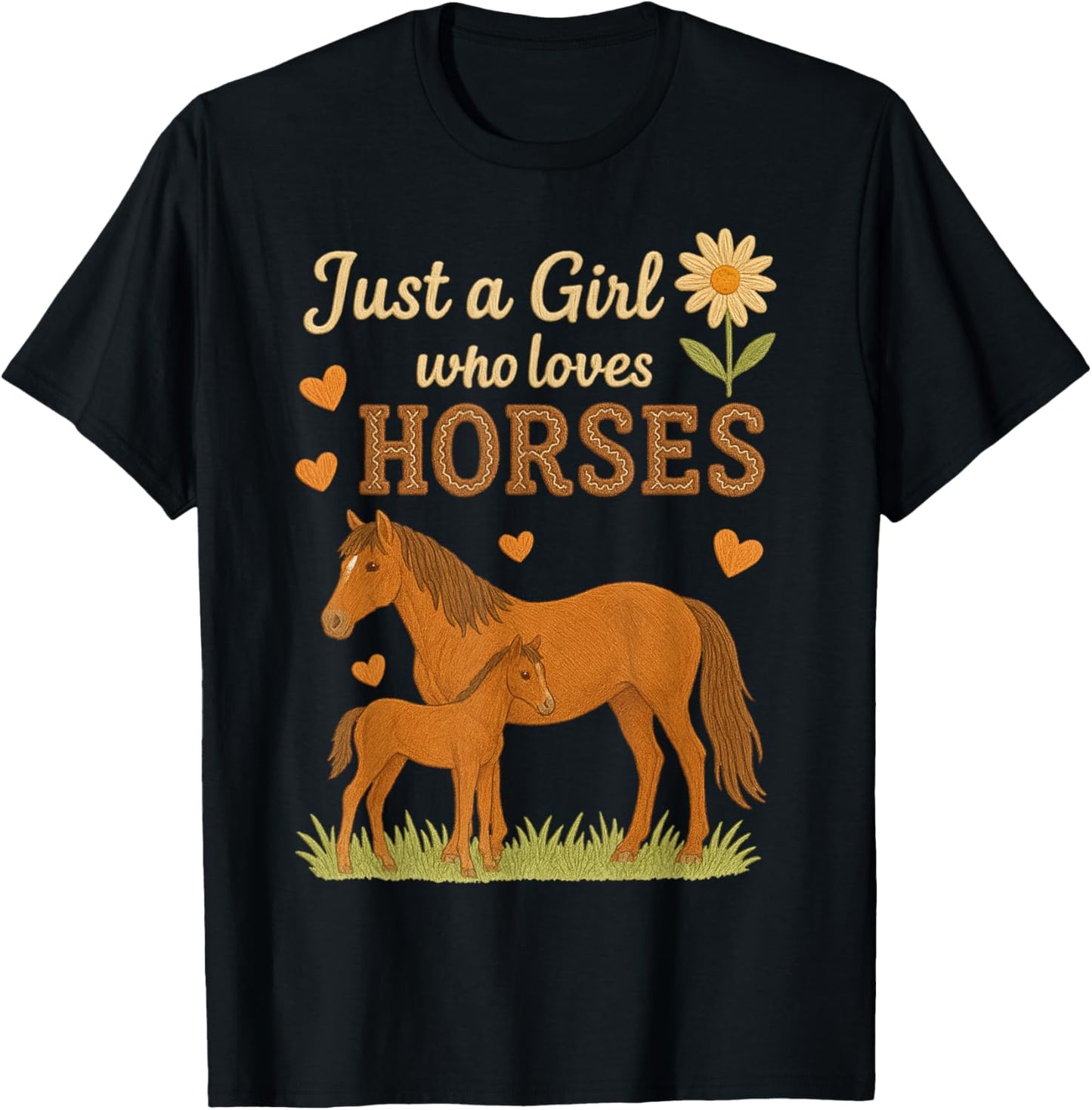 Just a Girl Who Loves Horses Cute Horse Floral T-Shirt - T-Shirt | Black