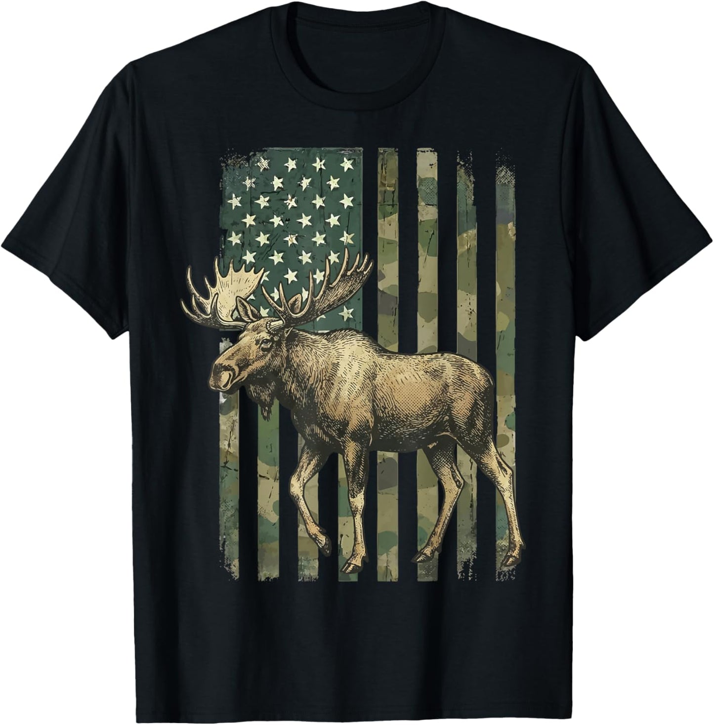 Moose USA Flag Alaska Wildlife T-Shirt - T-Shirt | Black