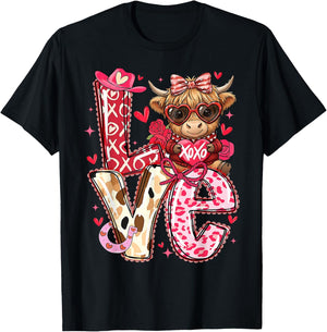 Love Western Highland Cows Valentine Cowgirl Hat T-Shirt - T-Shirt | Black
