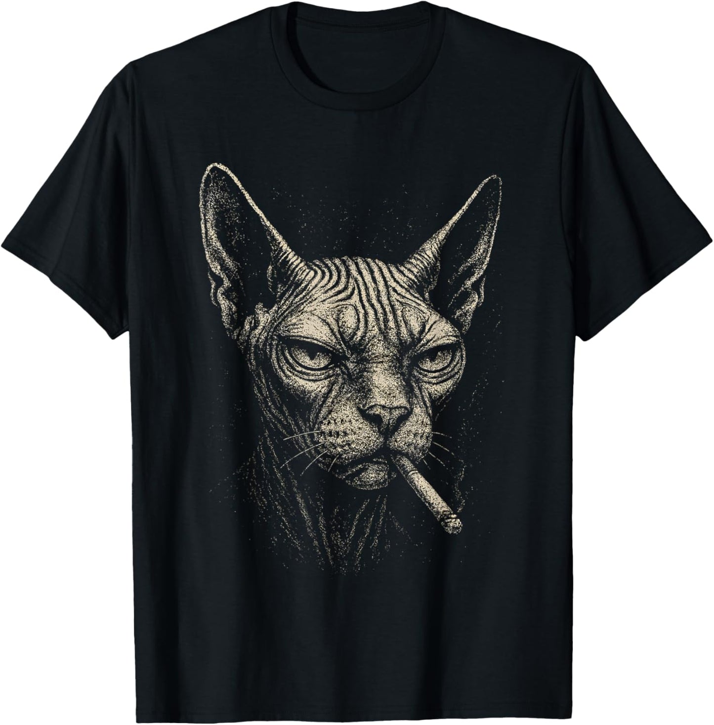 Cigarette Funny Smoking Sphynx Cat Meme Stupid for Dad T-Shirt - T-Shirt | Black
