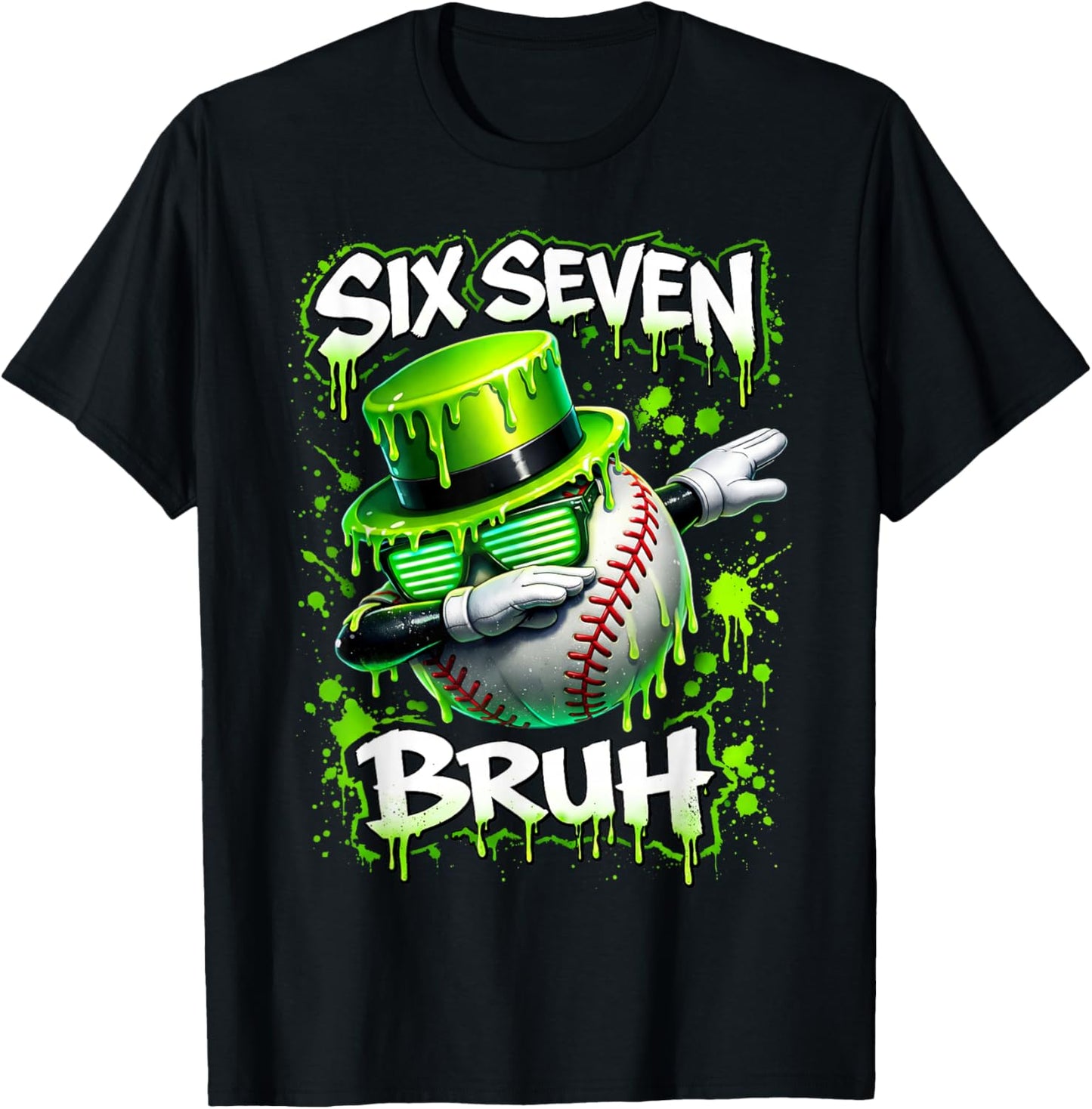 Six Seven Bruh Dabbing St Patricks Day Baseball Teens Boys T-Shirt - T-Shirt | Black