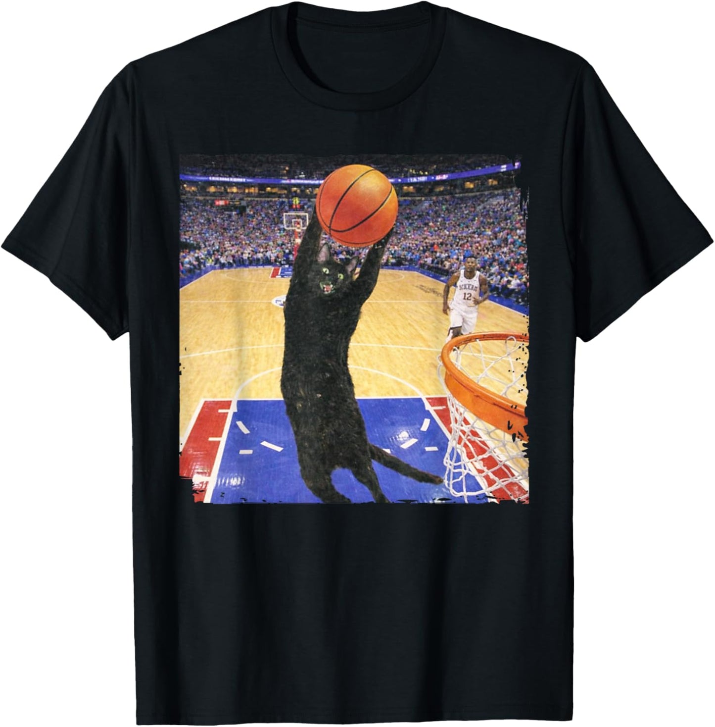 Funny Basketball Black Cat Vintage Hacker Cat Meme T-Shirt - T-Shirt | Black