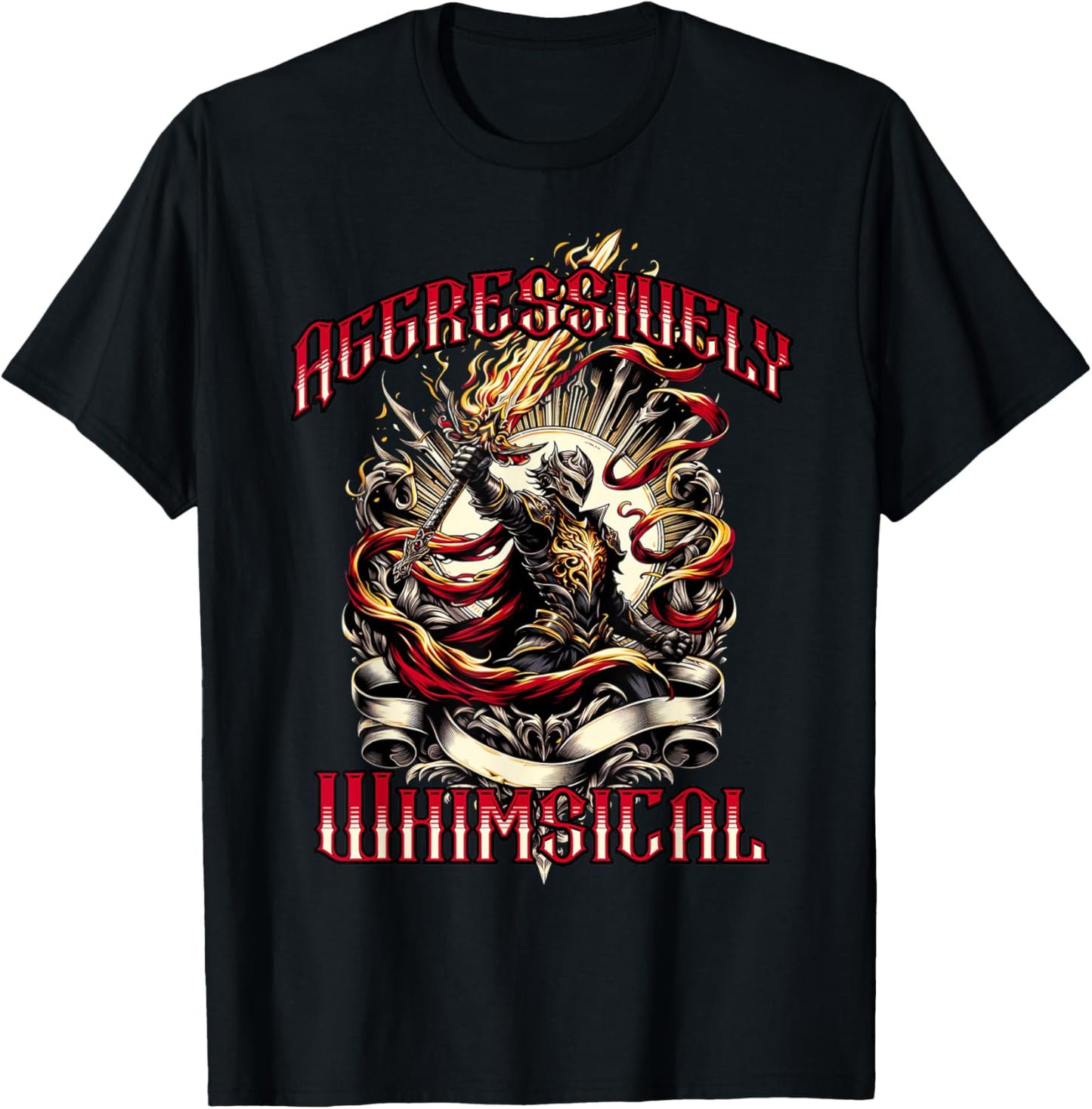 Aggressively Whimsical Knight Warrior T-Shirt - T-Shirt | Black
