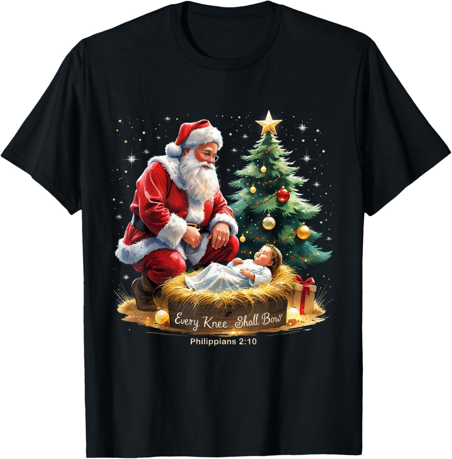 Every Knee Shall Bow Philippians 2:10 Christmas T-Shirt - T-Shirt | Black