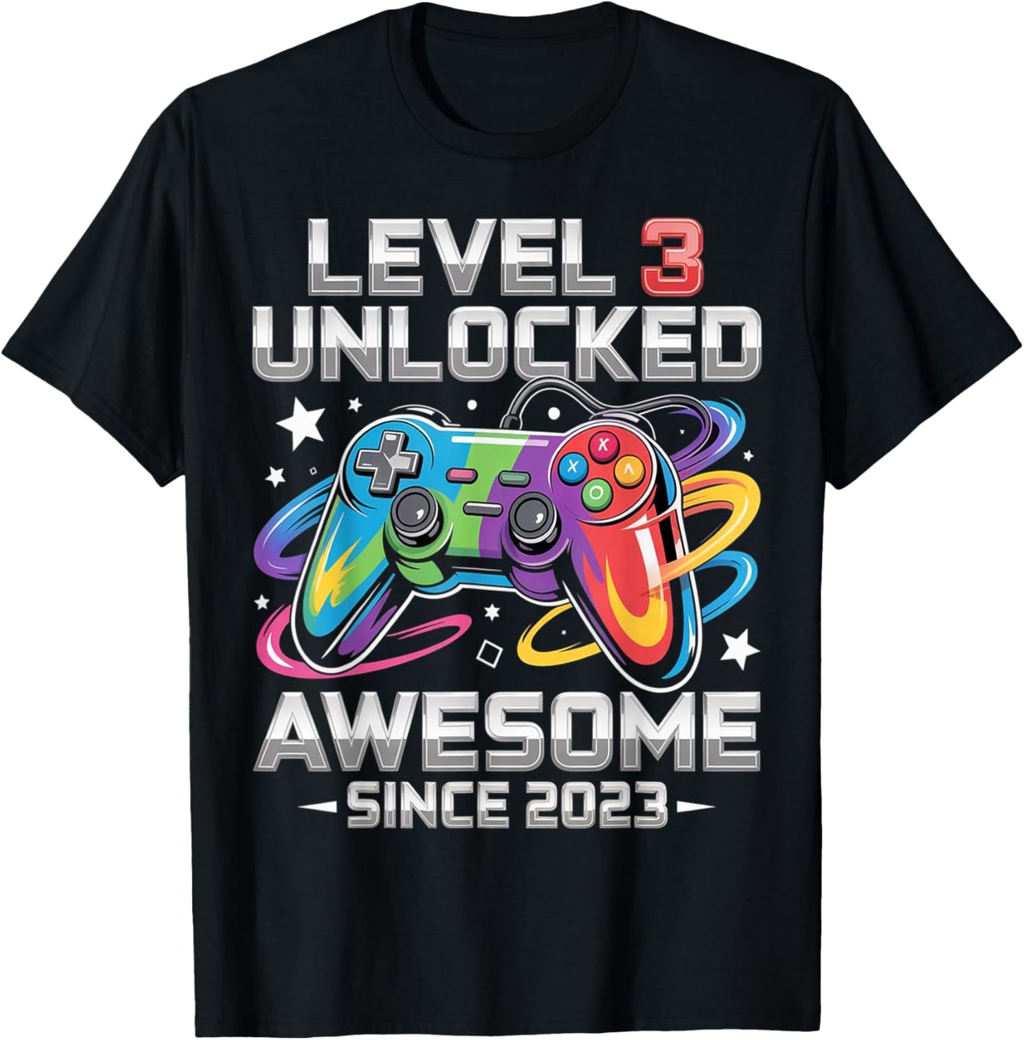 Level 3 Unlocked Awesome Since 2023 3th Birthday Gaming T-Shirt - T-Shirt | Black