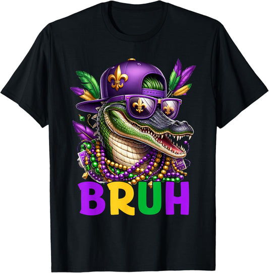 Mardigator Alligator Bruh Mardi Gras Costume Teens Boys Kids T-Shirt - T-Shirt | Black