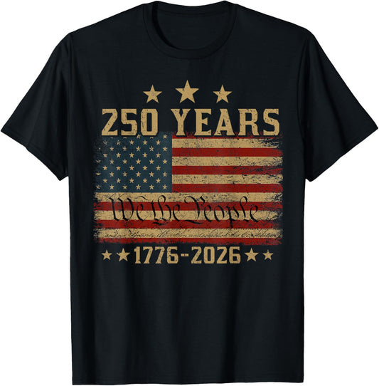 250 Years 1776 2026 250th Vintage 4th July American Flag T-Shirt - T-Shirt | Black