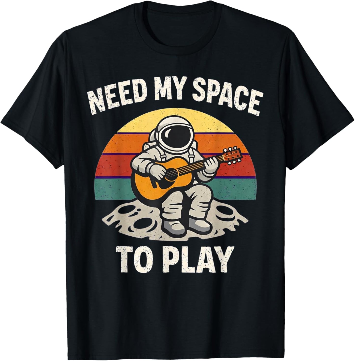 Retro Space Astronaut Guitar Player Musician Dad Fathers Day T-Shirt - T-Shirt | Black