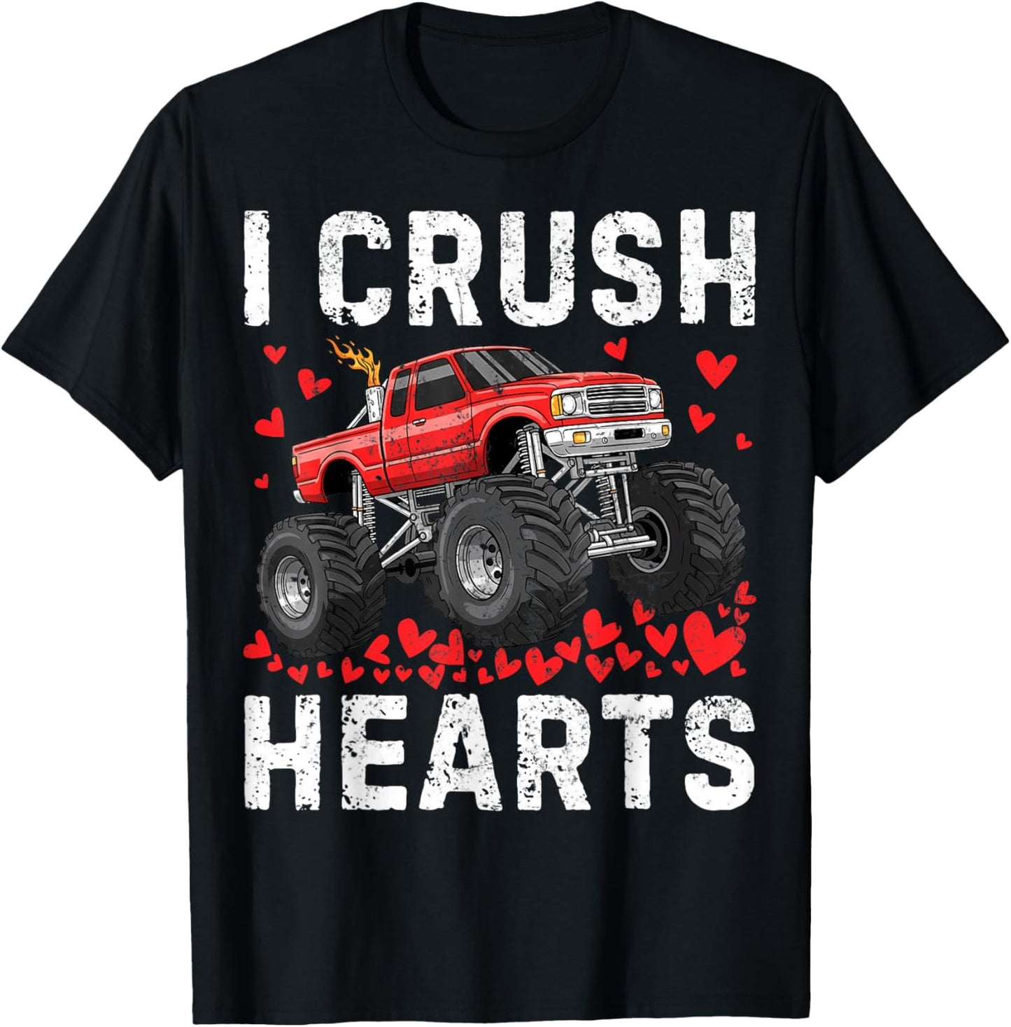 I Crush Hearts Monster Truck Boy Kids Toddler Valentines Day T-Shirt - T-Shirt | Black