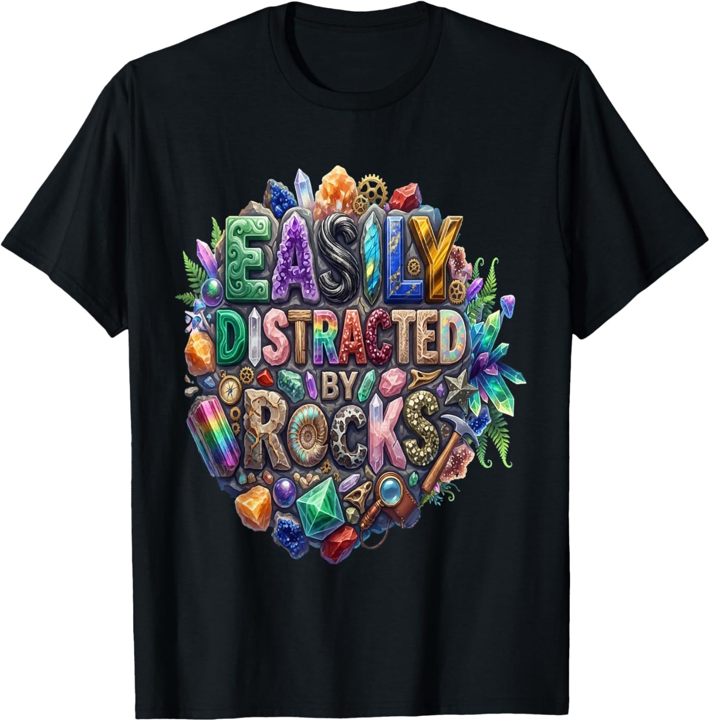 Easily Distracted by Rocks Collector Lover Vintage Geologist T-Shirt - T-Shirt | Black