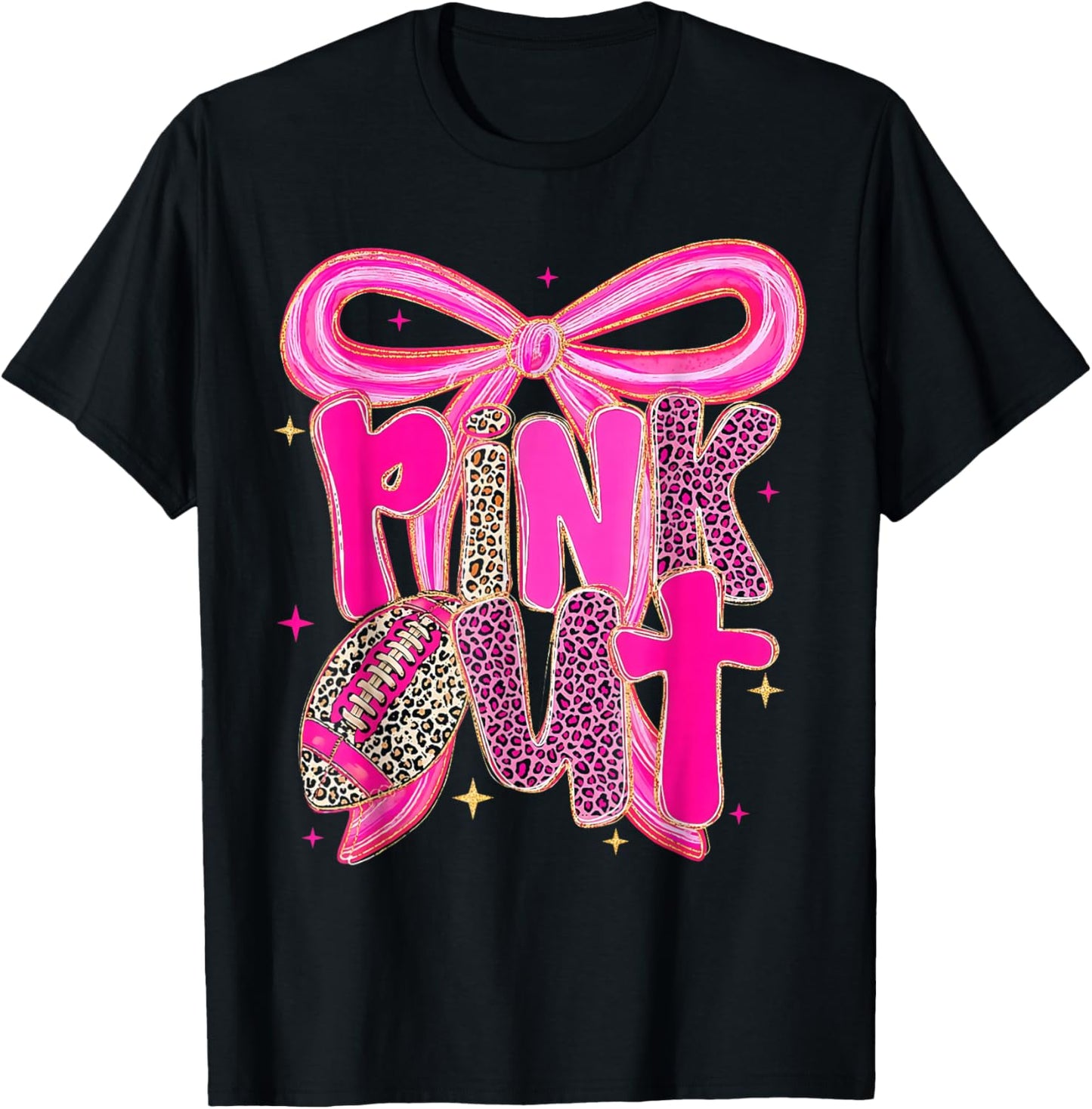 Pink Out Football Bow Preppy Breast Cancer Awareness Women T-Shirt - T-Shirt | Black