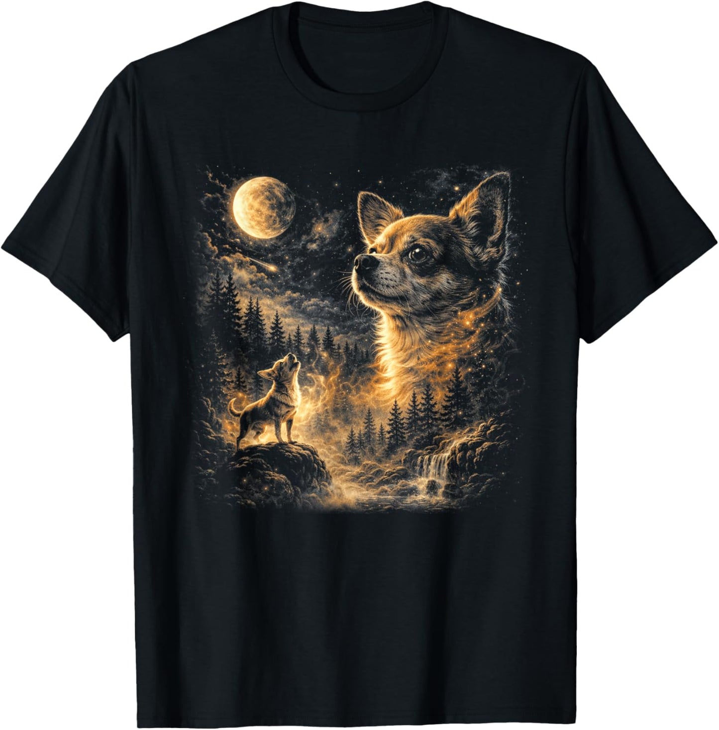 Chihuahua Howling to The Moon Vintage 90s Retro Animal T-Shirt - T-Shirt | Black