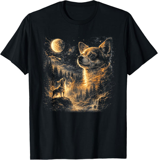 Chihuahua Howling to The Moon Vintage 90s Retro Animal T-Shirt - T-Shirt | Black