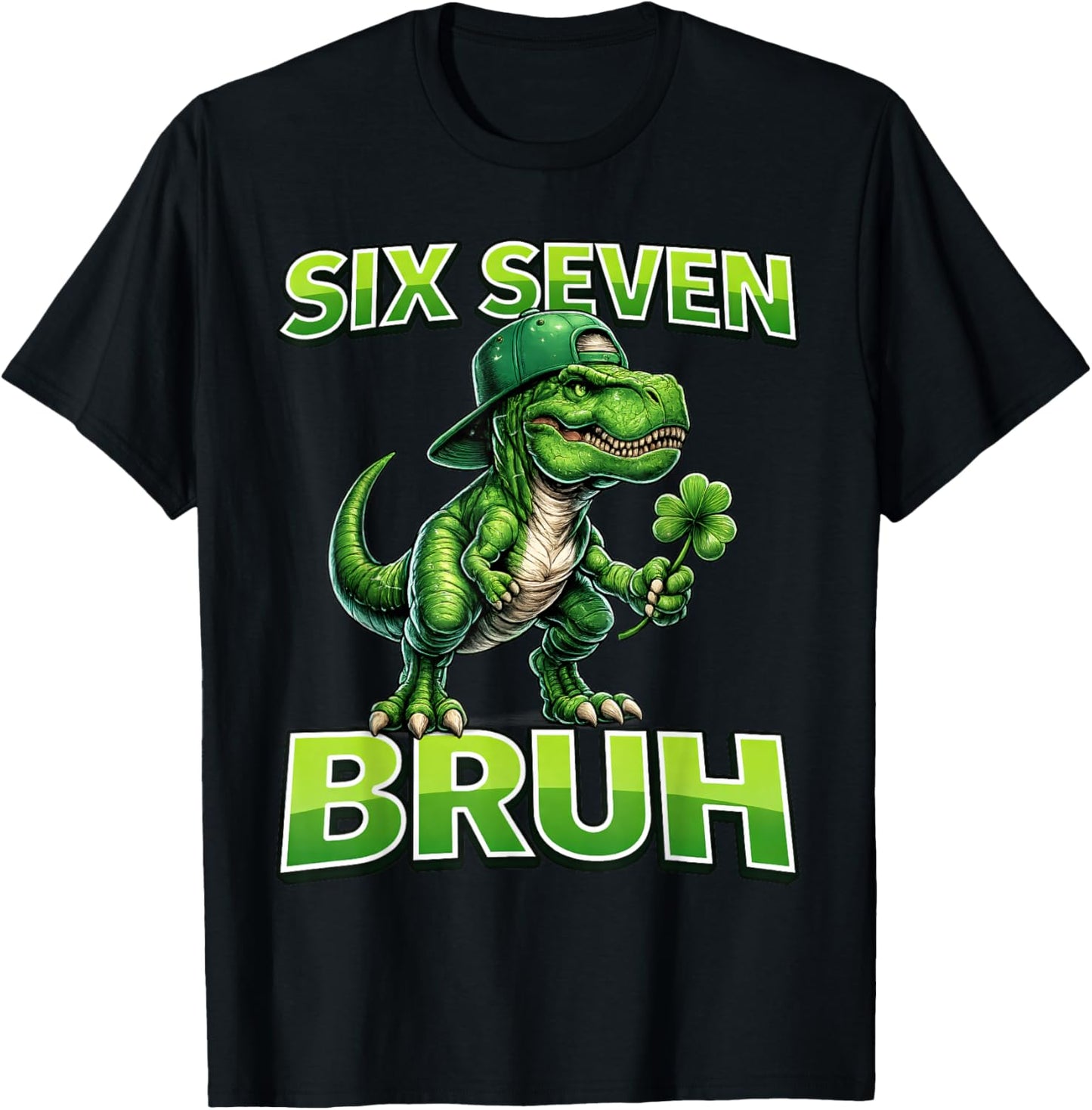 Boys st Patricks Day 67 Youth Dab Six Seven Bruh Kids Trex T-Shirt - T-Shirt | Black