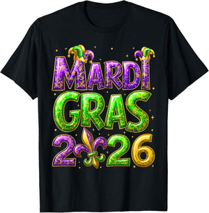 Mardi Gras 2026 Family Matching Costume PJs Women Kid Men T-Shirt - T-Shirt | Black