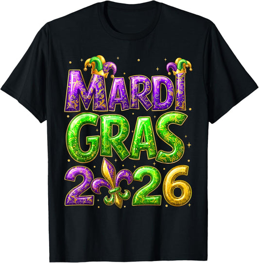 Mardi Gras 2026 Family Matching Costume PJs Women Kid Men T-Shirt - T-Shirt | Black