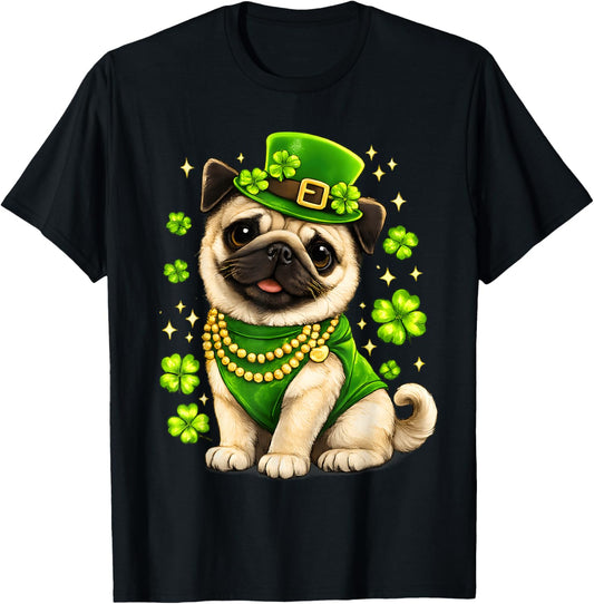 St Patrick's Day Gifts Funny Pug Dog Shamrock Irish Boy Kids T-Shirt - T-Shirt | Black