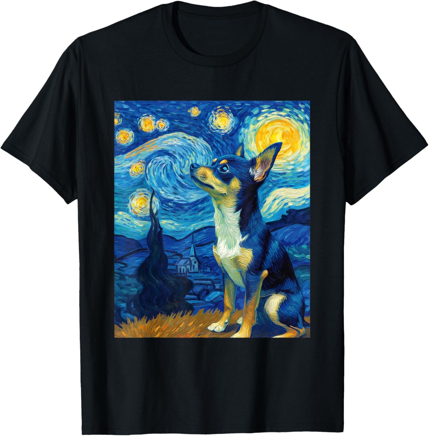 Chihuahua Dog Van Gogh Starry Night Graphic T-Shirt - T-Shirt | Black
