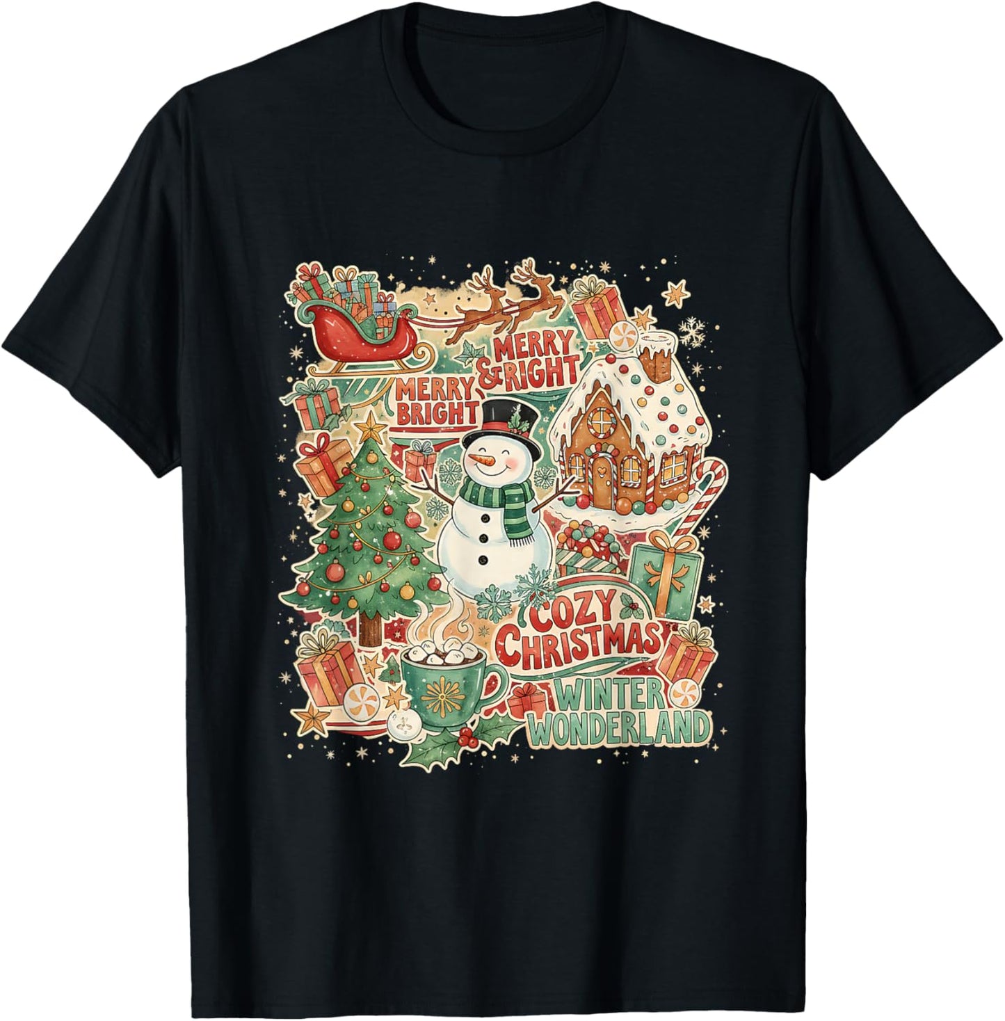 Cozy Christmas Winter Wonderland Holiday Design T-Shirt - T-Shirt | Black