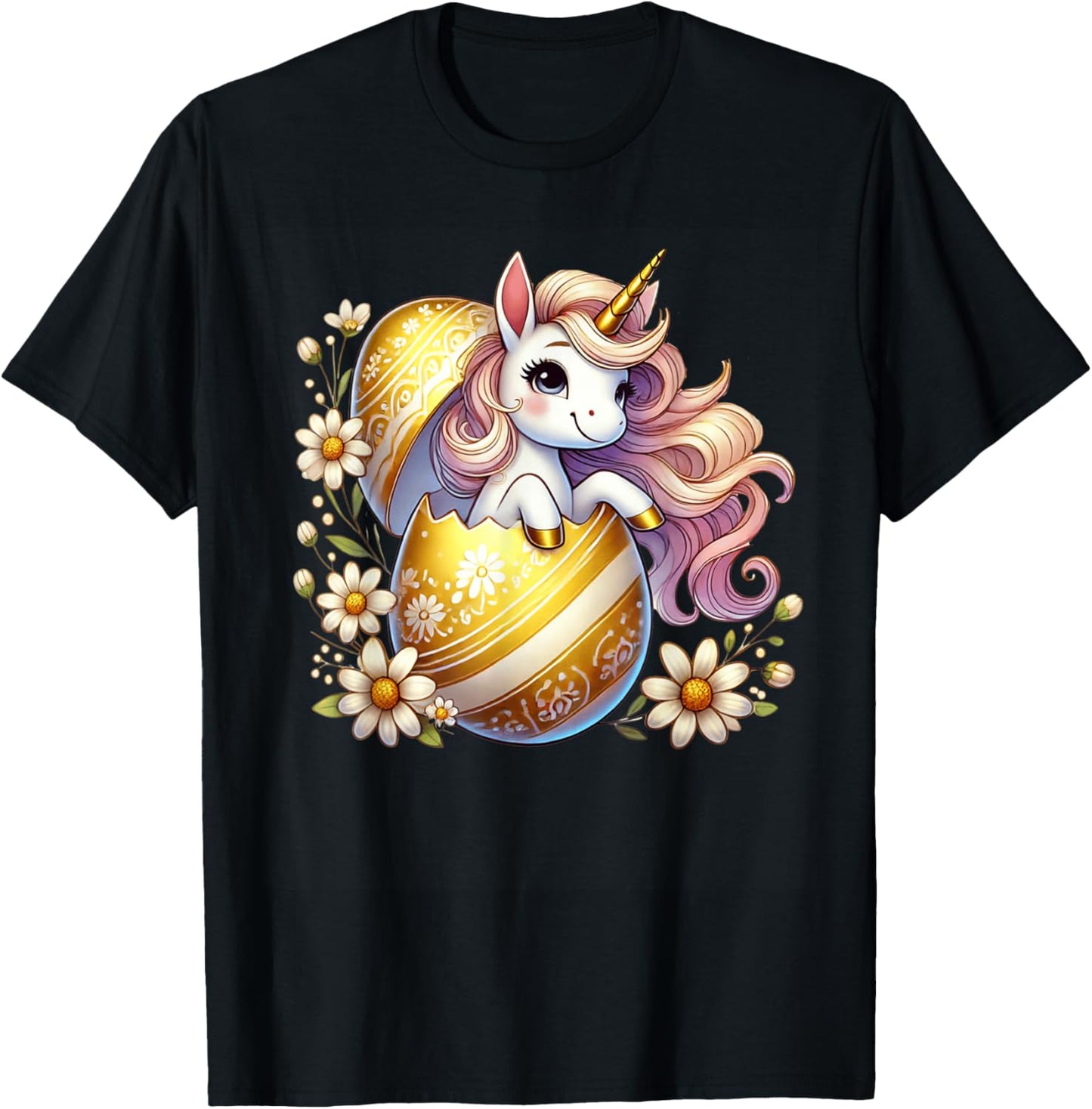 Easter Unicorn Shirt with Eggs Happy Easter Girls Kids Cute T-Shirt - T-Shirt | Black