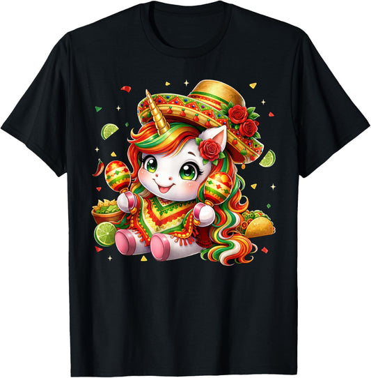 Cinco De Mayo Shirts Kids Girls Unicorn Mexican Let's Fiesta T-Shirt - T-Shirt | Black