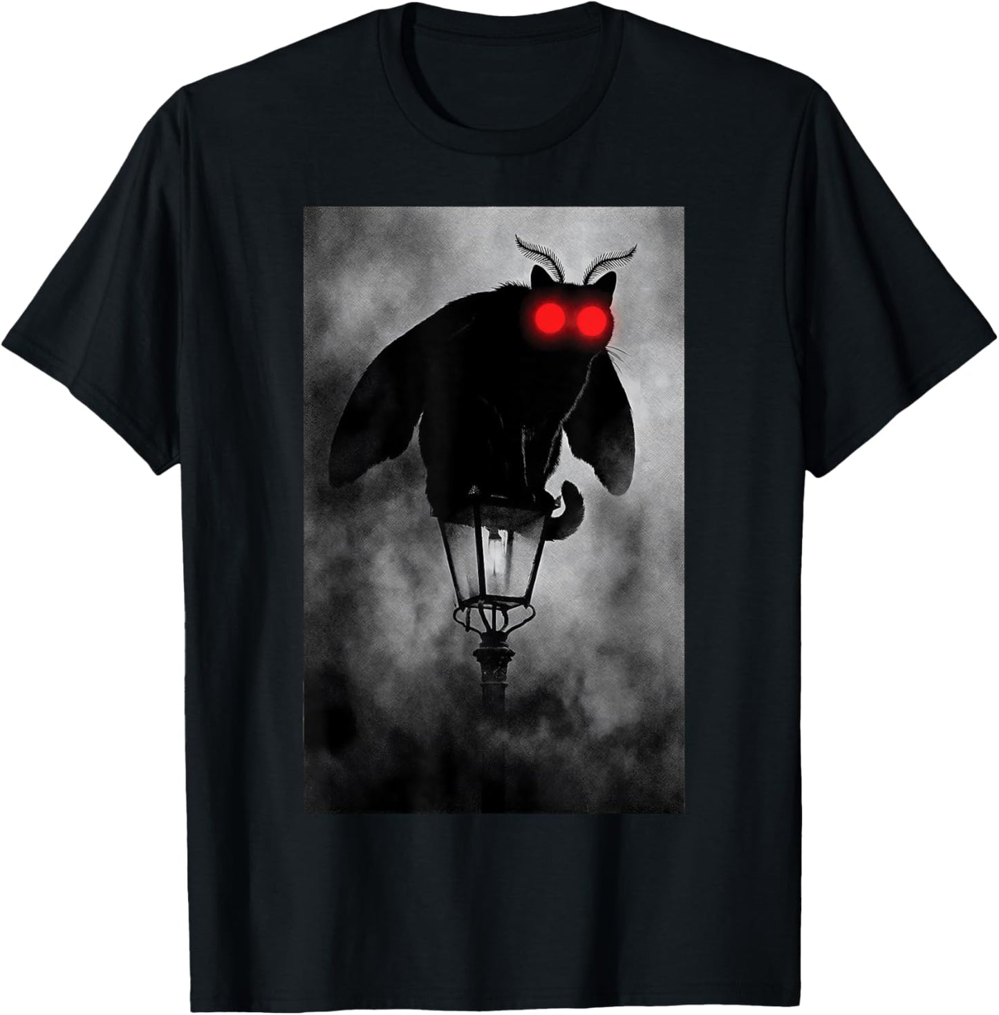 Mothman Cat Cryptid Mashup Red Eyes Gothic Folklore T-Shirt - T-Shirt | Black