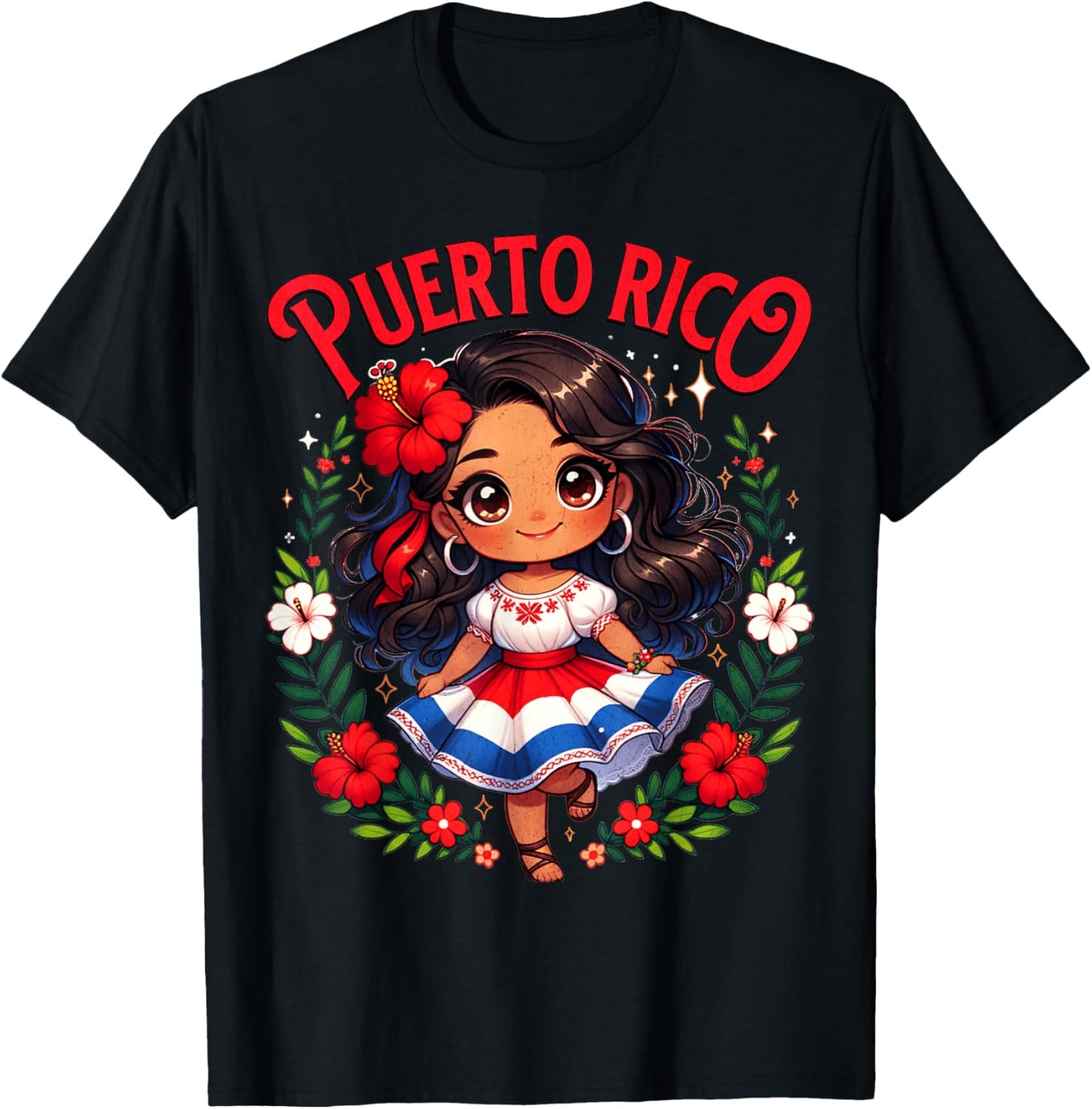Puerto Rican Girl Culture Pride Cute Girl Traditional Dress T-Shirt - T-Shirt | Black