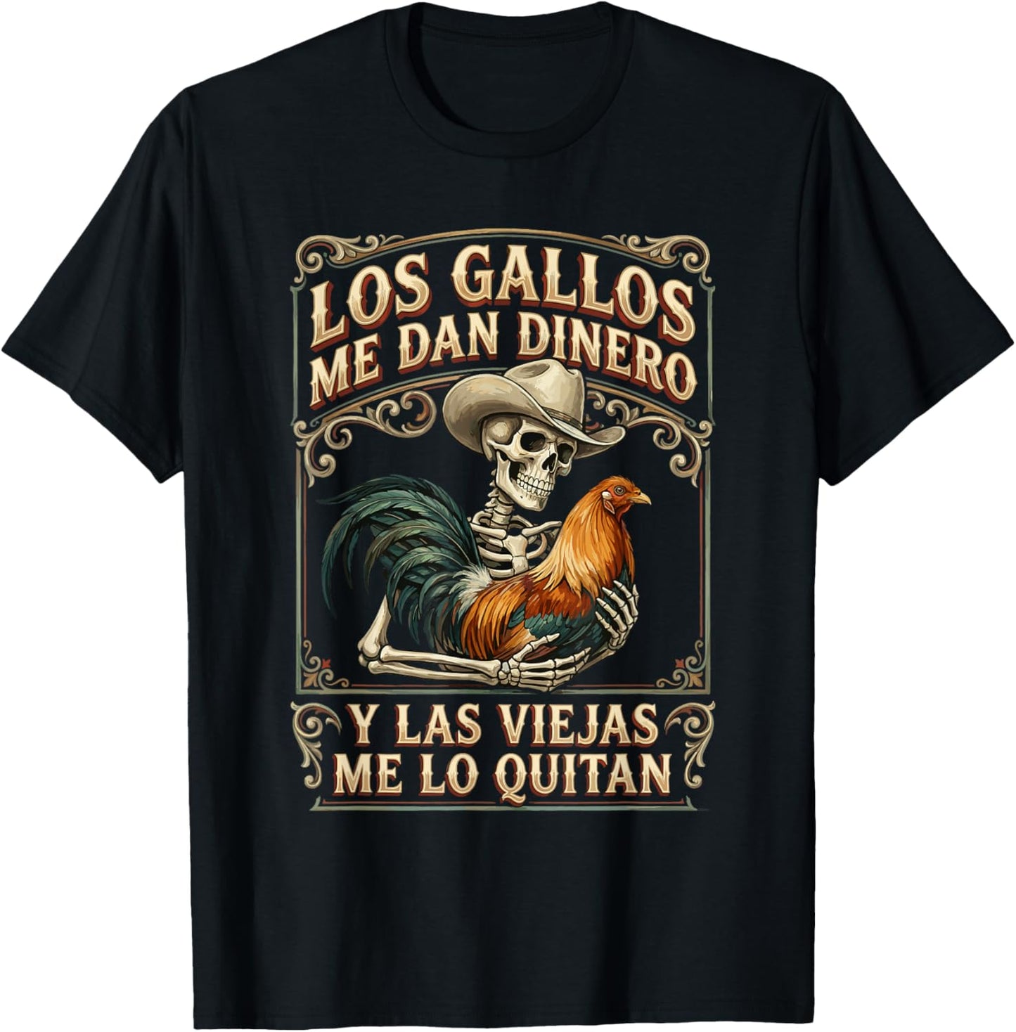 Rooster Vaquero Spanish Phrase Art T-Shirt - T-Shirt | Black