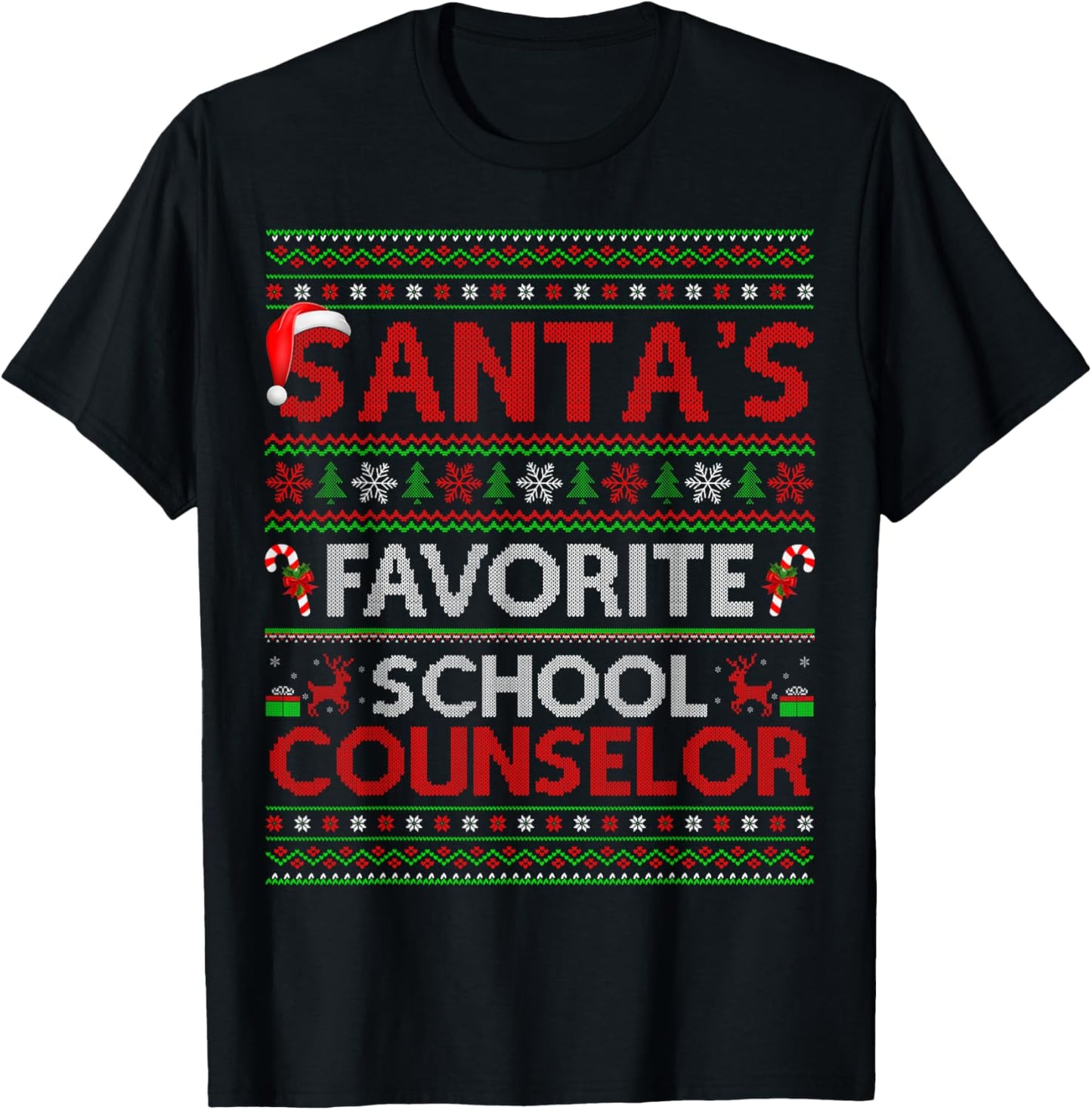 Santa Favorite School Counselor Ugly Christmas Sweaters Xmas T-Shirt - T-Shirt | Black