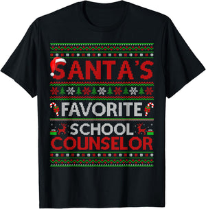 Santa Favorite School Counselor Ugly Christmas Sweaters Xmas T-Shirt - T-Shirt | Black