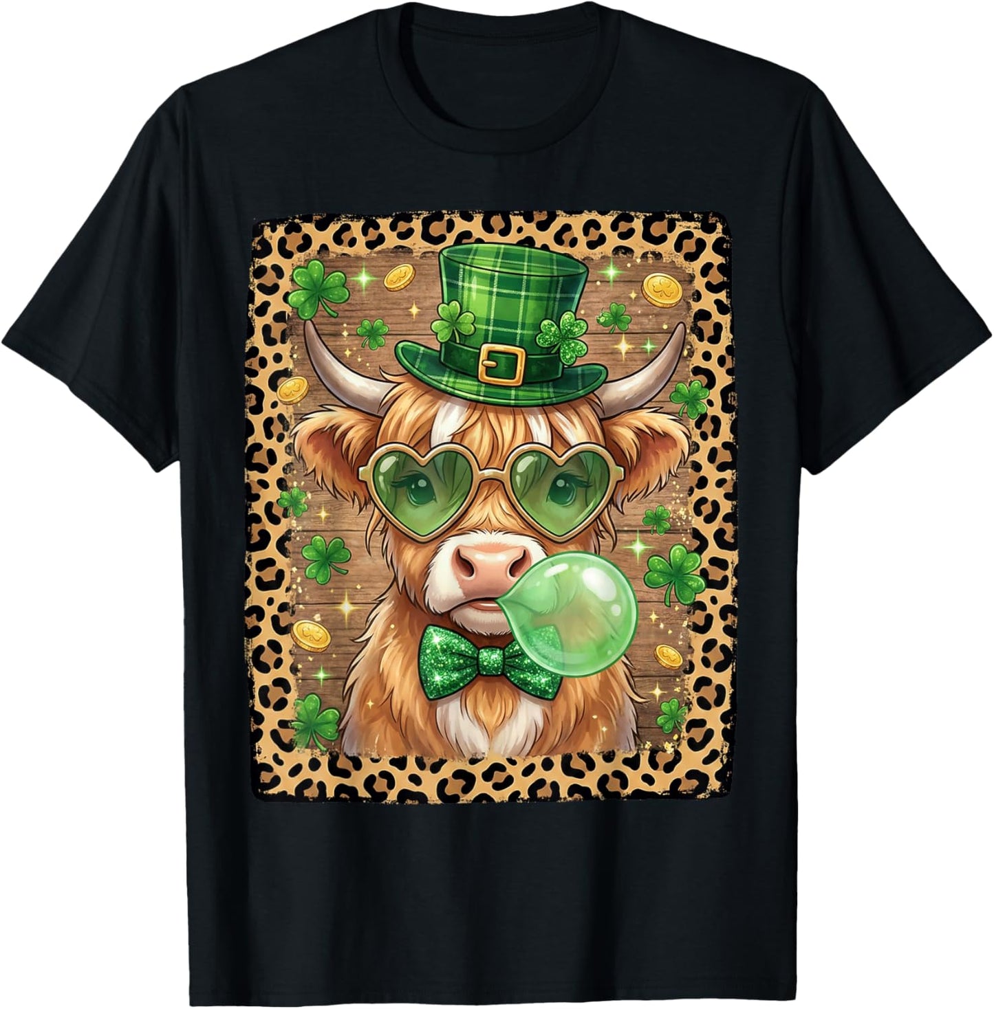 Highland Cow St Patricks Day Women Shamrock Saint Pattys T-Shirt - T-Shirt | Black