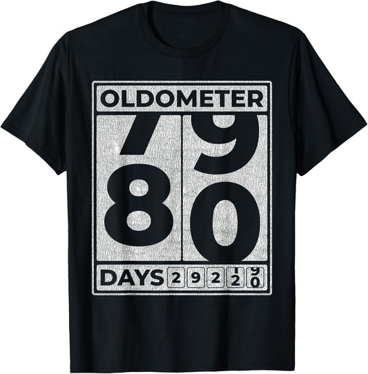 Oldometer 80 Funny 80th Birthday Gift T-Shirt - T-Shirt | Black