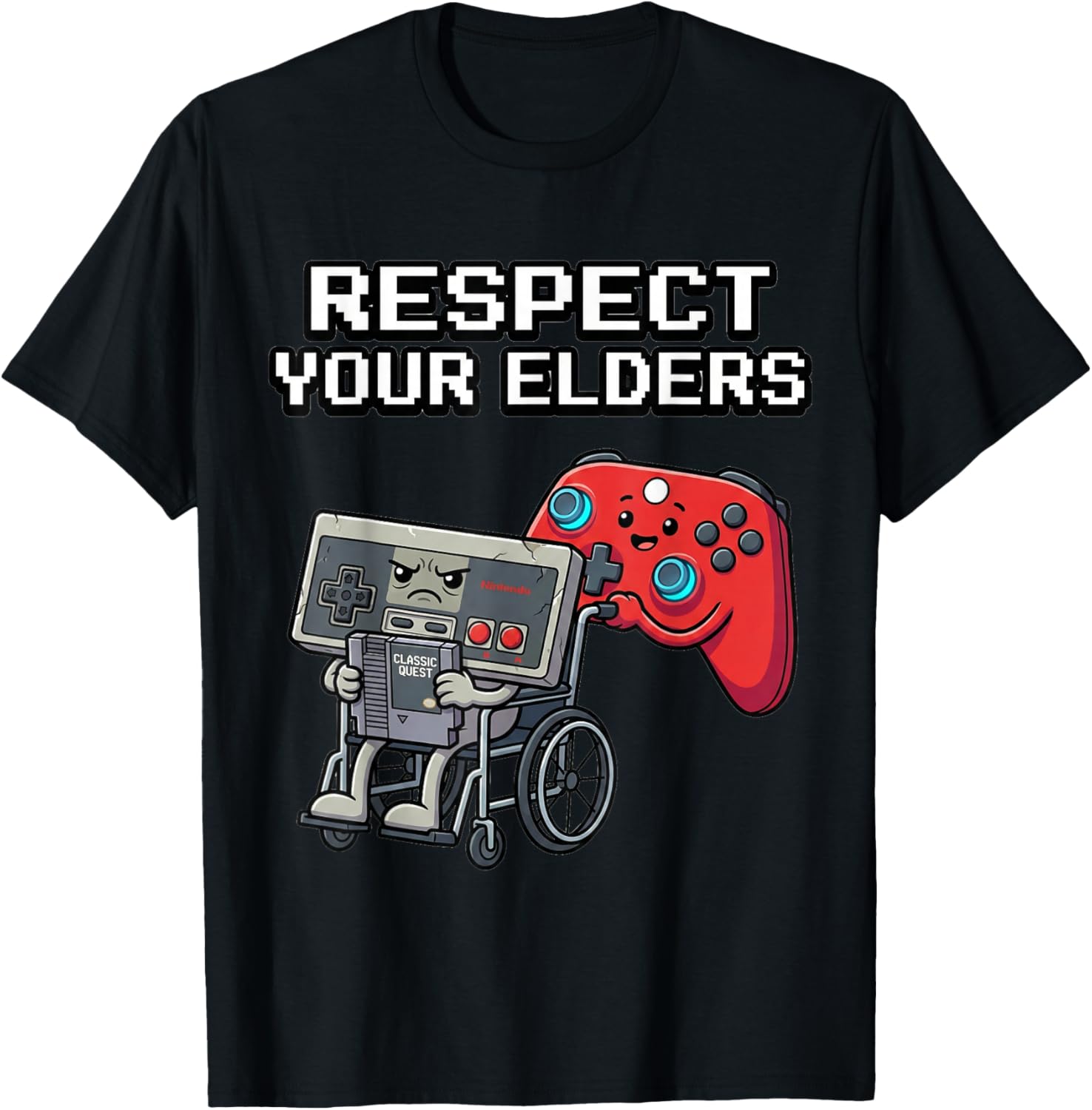 Respect Your Elders Retro Gaming Funny Gamer Controller 80s T-Shirt - T-Shirt | Black