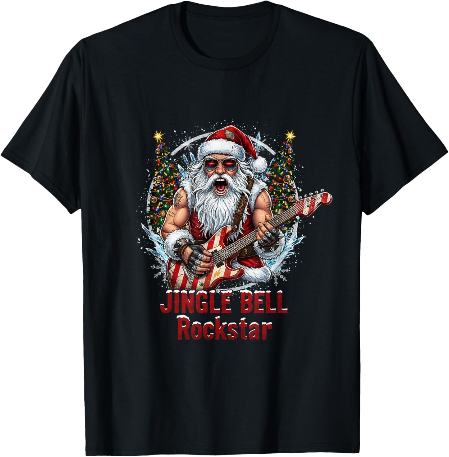 Christmas Vibe Retro Rockin Santa Jingle Bell Rock T-Shirt - T-Shirt | Black