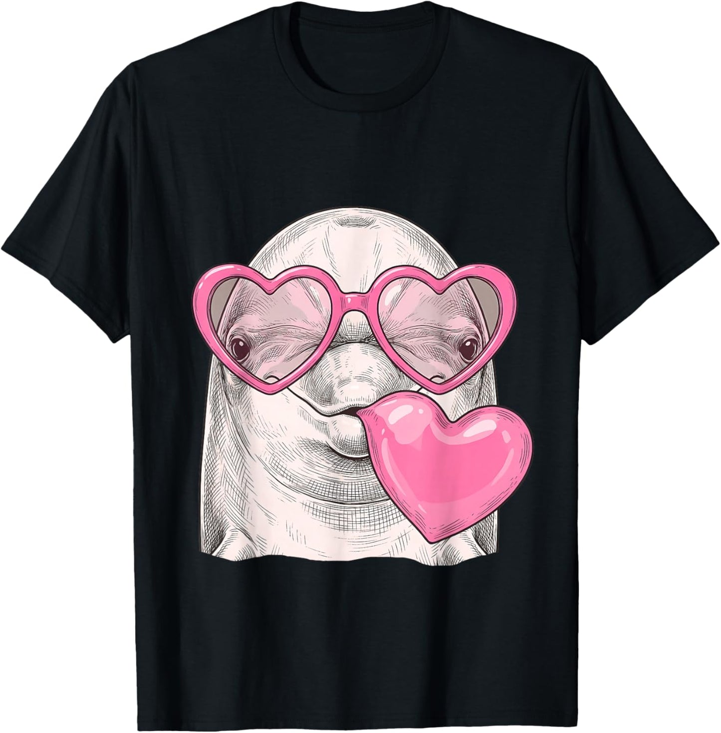 Cute Dolphin Blowing Pink Valentine Heart Bubble Gum T-Shirt - T-Shirt | Black