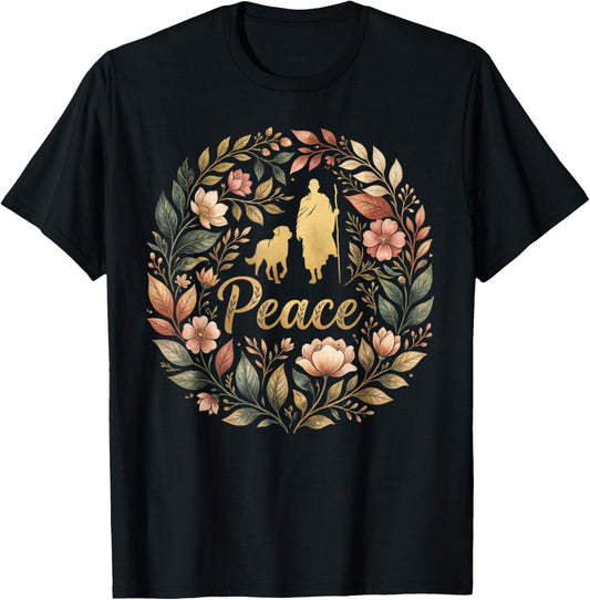 Retro Walk for Peace Monks with Aloka Dog Minimalist Zen Art T-Shirt - T-Shirt | Black