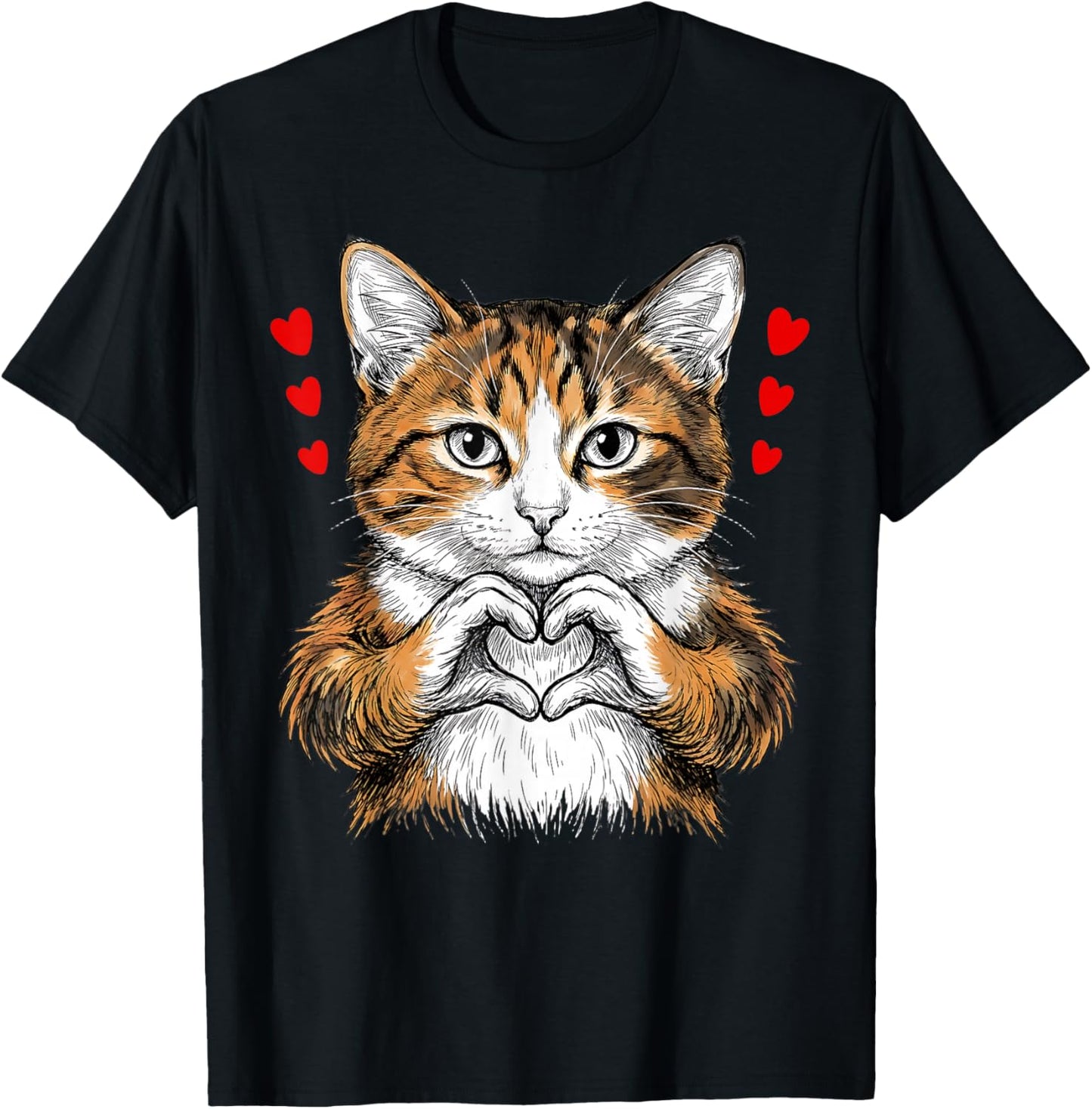 Cat Making Heart Sign Valentine Day Cute Kitten Love Cats T-Shirt - T-Shirt | Black