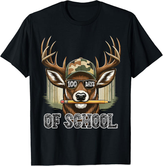 100 Days of School Deer Hunting Boys Camo Bucked Kids T-Shirt - T-Shirt | Black