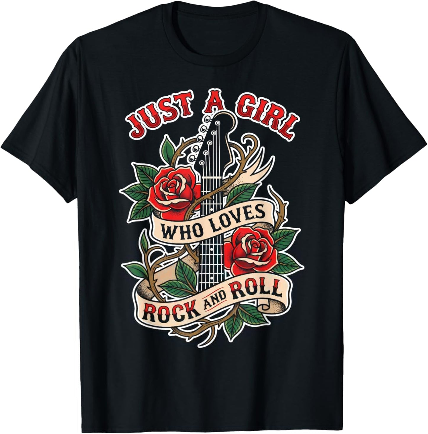 Rock n Roll Just a Girl Who Loves Rock and Roll Music Fan T-Shirt - T-Shirt | Black