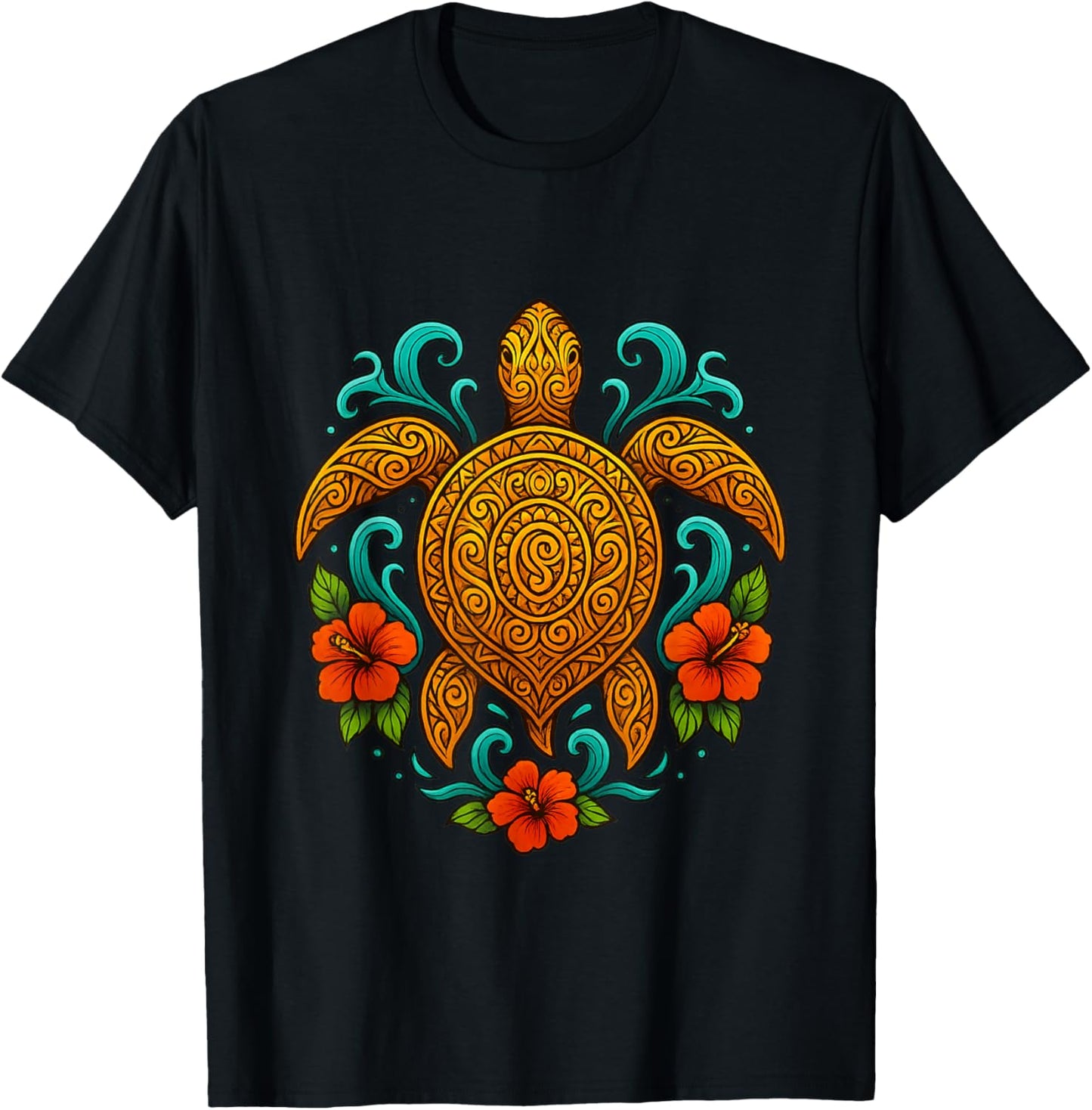 Tribal Hawaiian Sea Turtle – Tropical Polynesian Honu Art T-Shirt - T-Shirt | Black